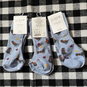 NWT 3 Pairs J. Crew Women Dog in scarf no-show socks one size